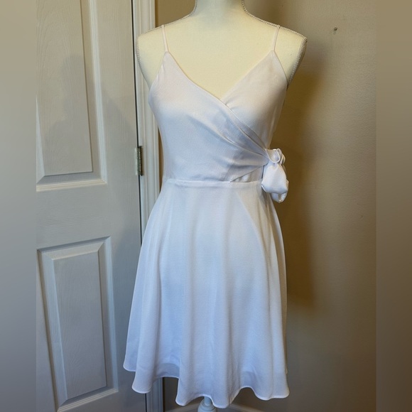 Express White Satin Wrap Mini Dress with Side Bow Size Small - Picture 2 of 6